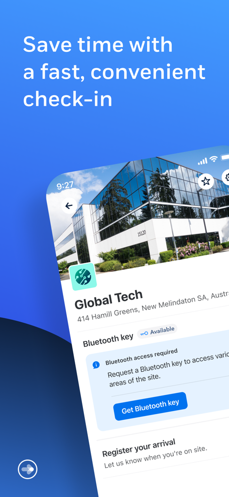 Sine Pro app screen displaying site check in and bluetooth access options