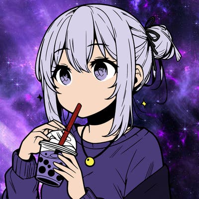manga character drinking boba