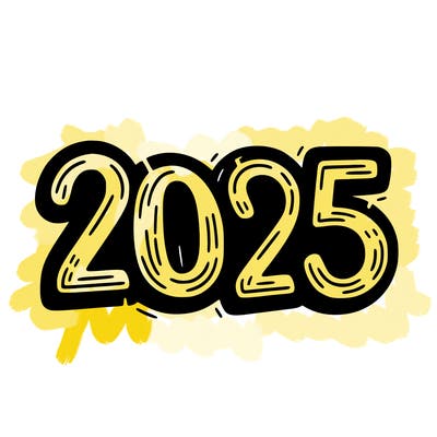 one line scrawled numbers sketch design “2025”