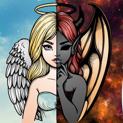 realistic angel half demon