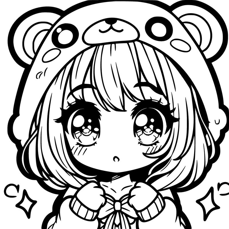 cute girl with a bear costume anime