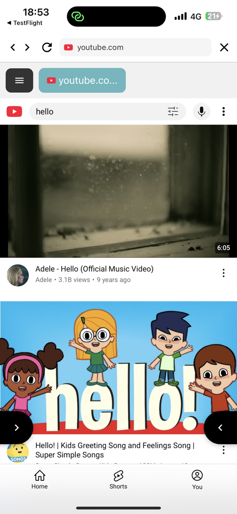 CyberFox Guard - Interfaz móvil de la aplicación CyberFox Guard que muestra un navegador web seguro accediendo a YouTube