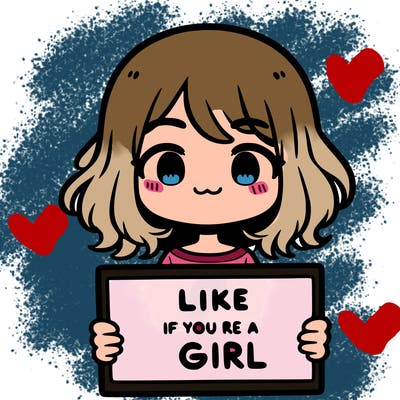 a cute girl holding a sign that says like if you’re a girl