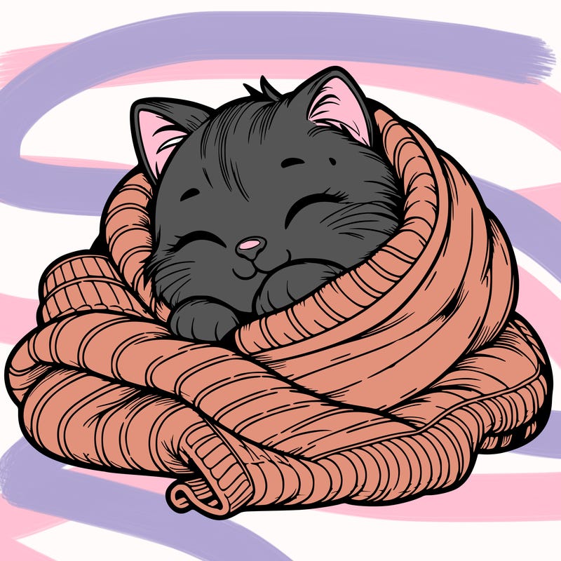 realistic cozy cat in a blanket