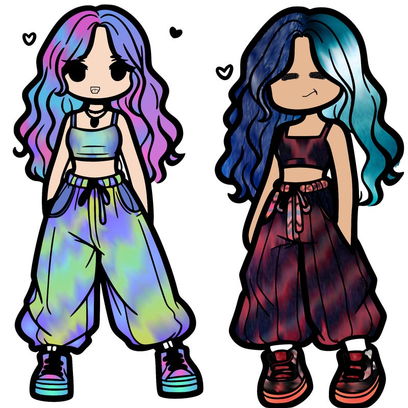 girl in baggy pants crop top and long hair