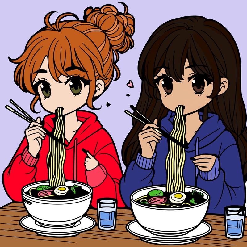 girls eating ramen