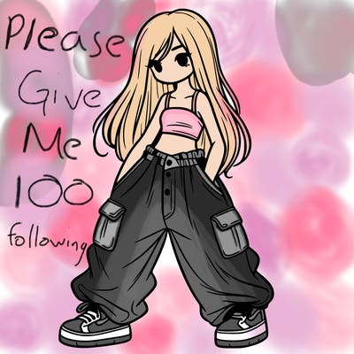 girl in baggy pants, crop top, and long hair