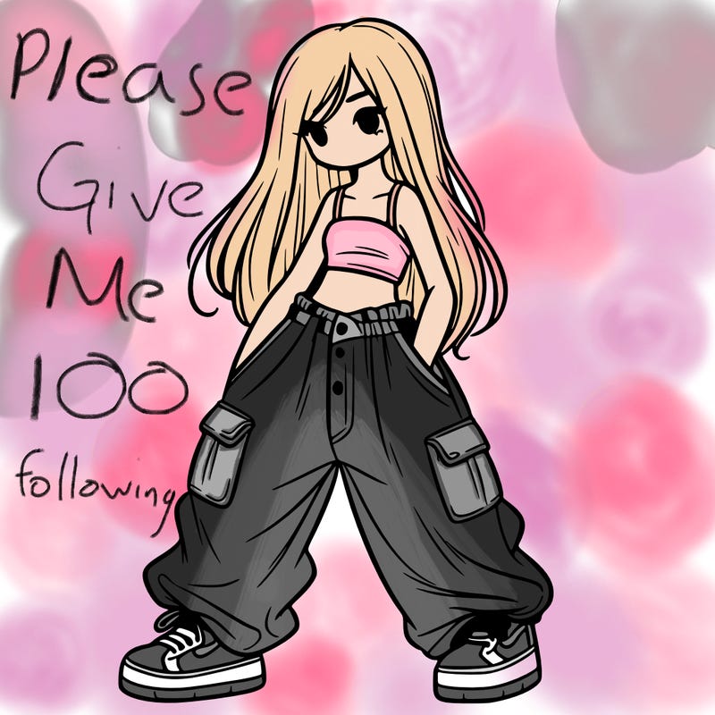 girl in baggy pants, crop top, and long hair