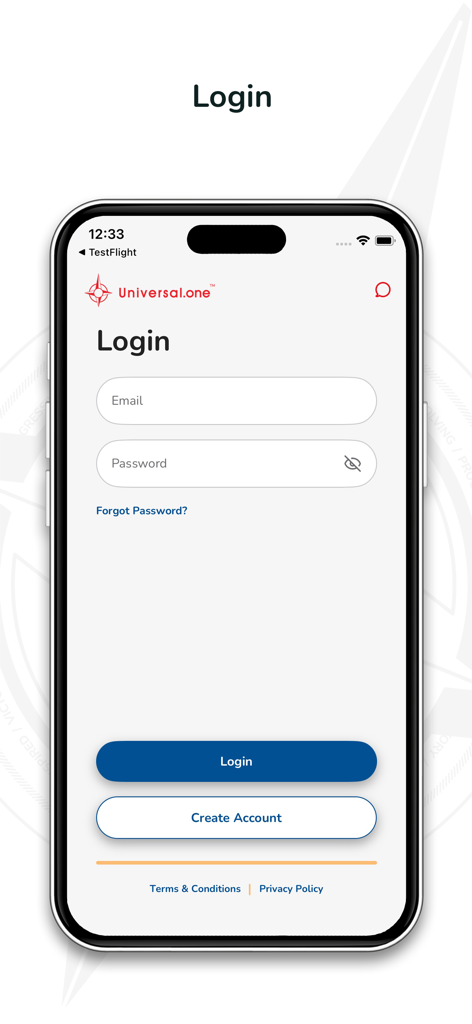 Universal.one - Universal.one app login page with email and password input fields