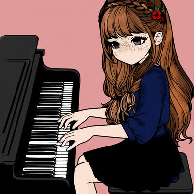 realistic girl playing the piano