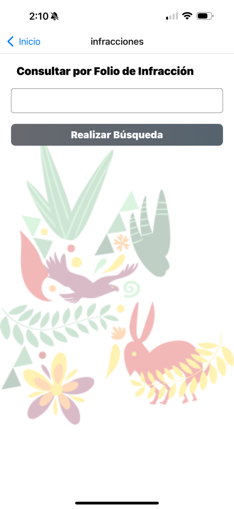 Juárez Conectado - Search screen for traffic fines by folio number in the Juarez Conectado app