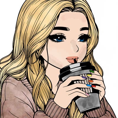 realistic girl drinking coffee