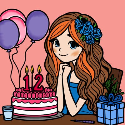 beautiful girl turning 12 at her birthday party