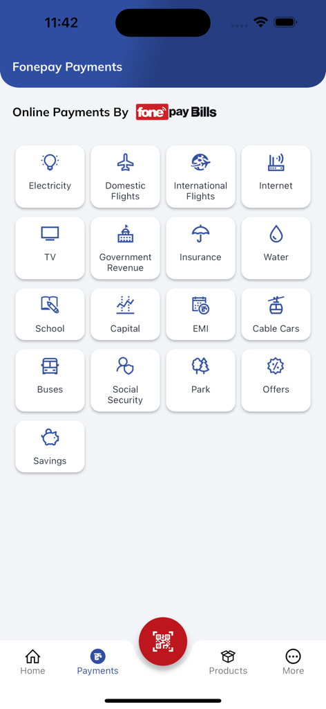 NBL BankSmart XP - NBL BankSmart XP app screen showing utility and bill payment options through Fonepay network