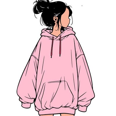 realistic girl with a oversized sweatshirt on and a bun