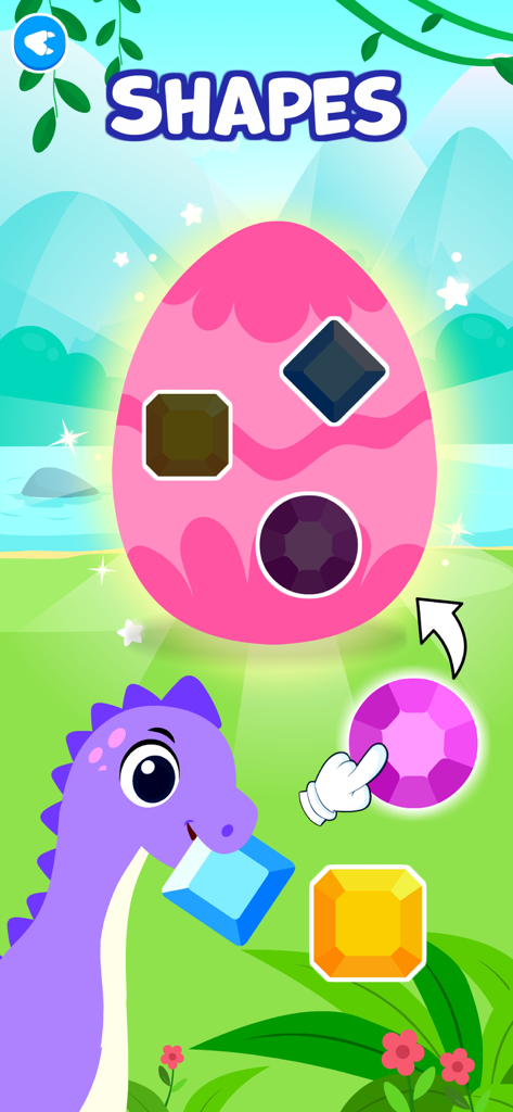 Toddler Games for 3 Year Olds• - Educational shape sorting game with a purple dinosaur and colorful gems