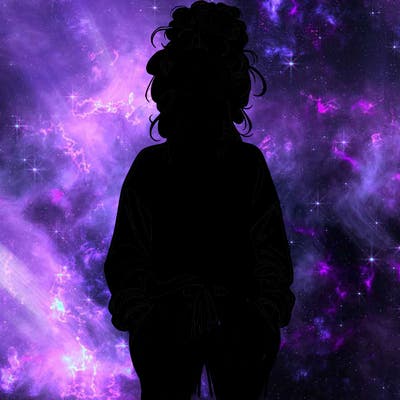 realistic girl in a messy bun with sweatpants and sweatshirt