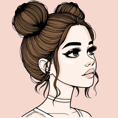 realistic girl with buns on the top of her head