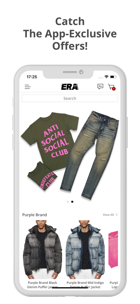 Era Clothing - Era Clothing app interface showing exclusive streetwear offers and trendy outfits