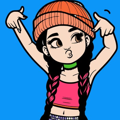 realistic teenage girl with braids and a beanie and crop top doing 🫶🏼