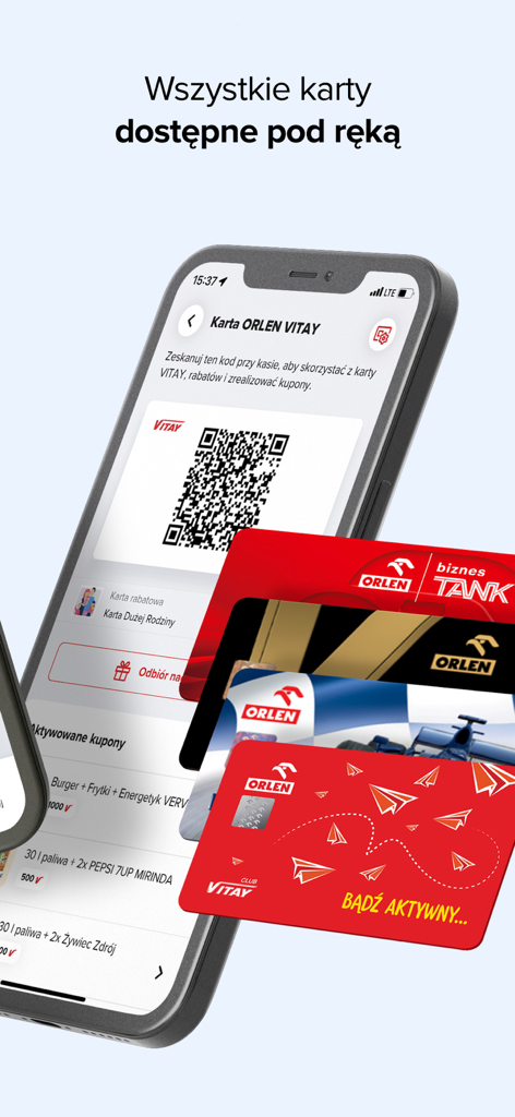 ORLEN VITAY - Pantalla de la aplicación ORLEN VITAY que muestra la tarjeta de fidelidad digital y el código QR