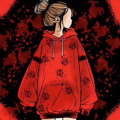 realistic girl with a oversized sweatshirt on and a bun