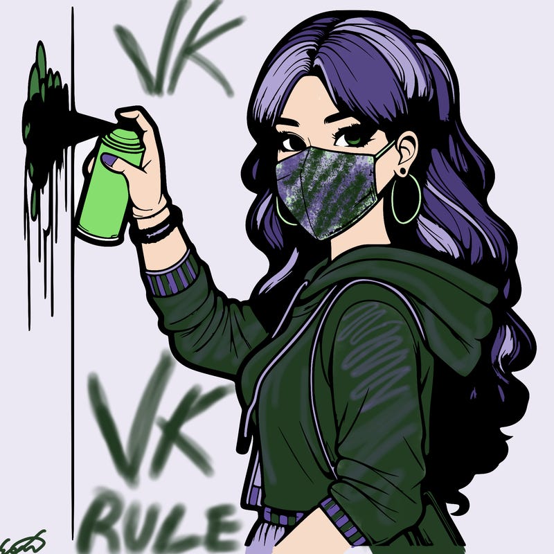 realistic girl with mask spray painting a wall