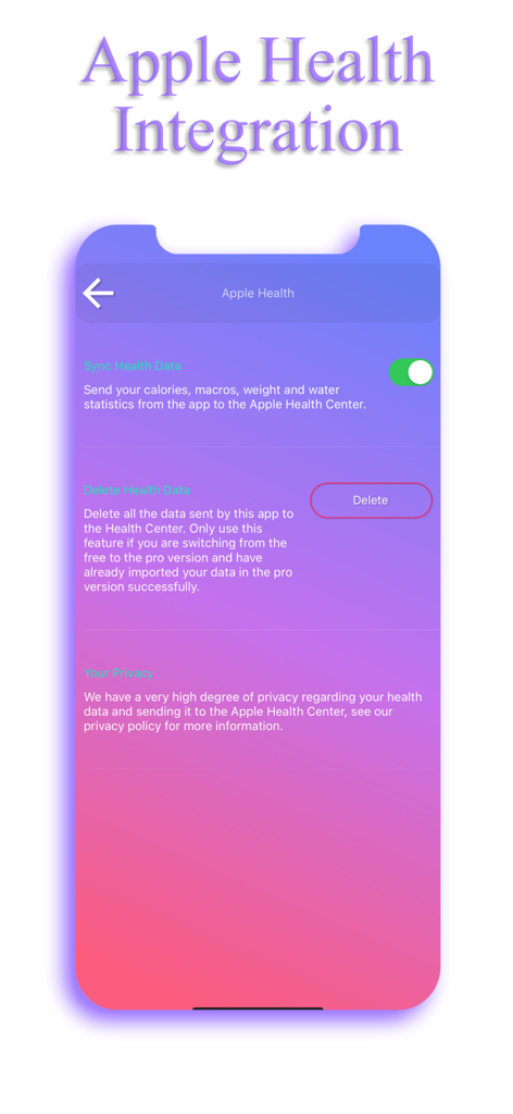 A screenshot showing the Apple Health integration settings in the EasyFit calorie counter app.