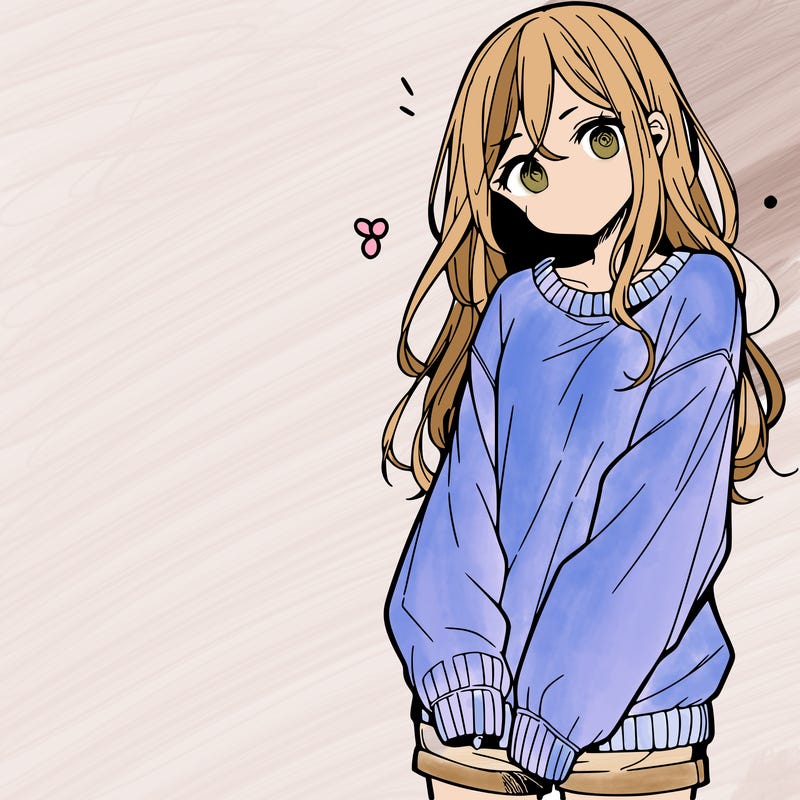 manga teen girl  in a sweater and baggy pants