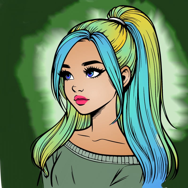 realistic girl with a high ponytail