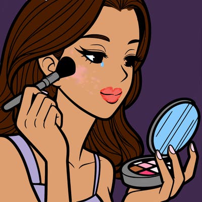 little girl putting on makeup