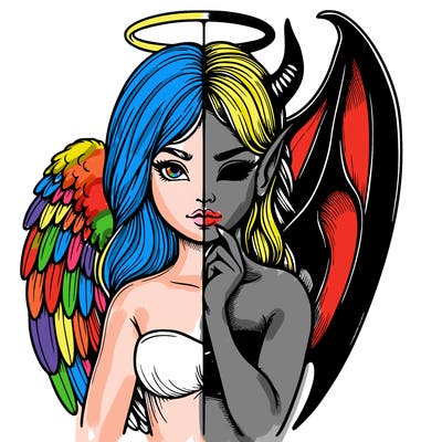 realistic angel half demon