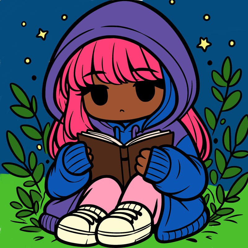 girl in oversized hoodie reading a book