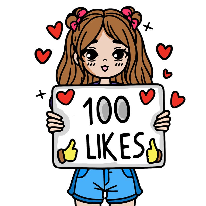 girl holding a sign saying 100 likes