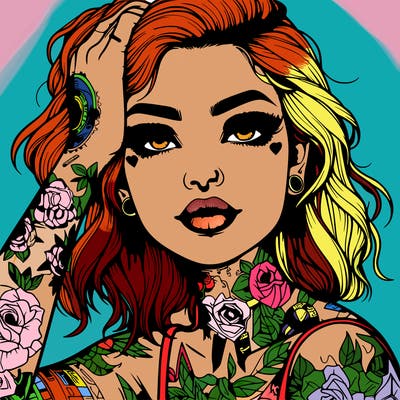 realistic girl with tattoos all over