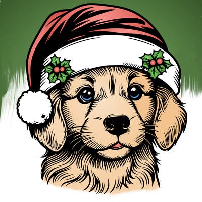 realistic dog wearing a santa hat