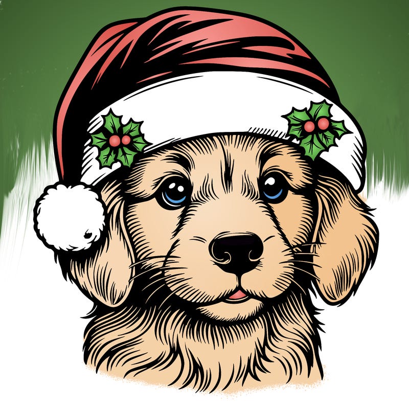 realistic dog wearing a santa hat