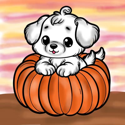 cute little puppy in a pumpkin