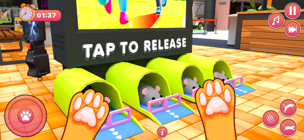 City kitty Life: Cat Simulator - おもちゃのネズミの機械で遊ぶ猫の足の一人称視点