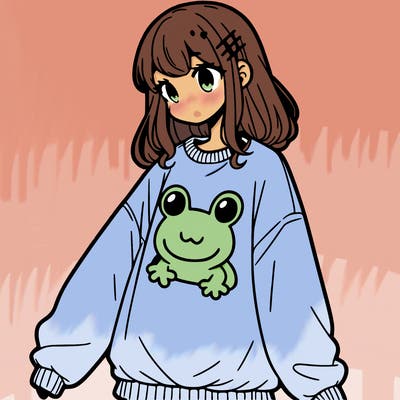 girl wearing frogging sweatshirt