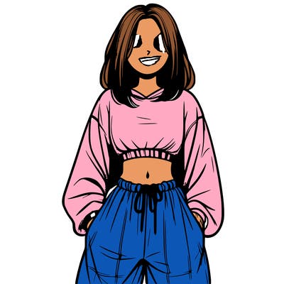 realistic girl faceless with baggy pants and a crop top