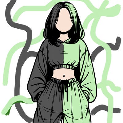 realistic girl faceless with baggy pants and a crop top