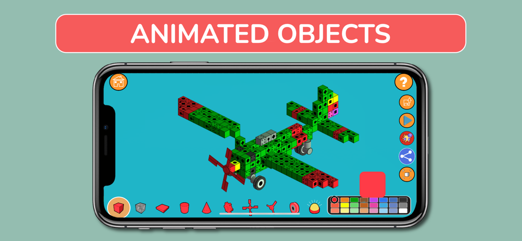 Blox 3Dインターフェースにある緑色の3Dブロック飛行機モデル