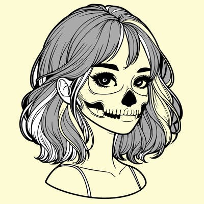 realistic girl with skull