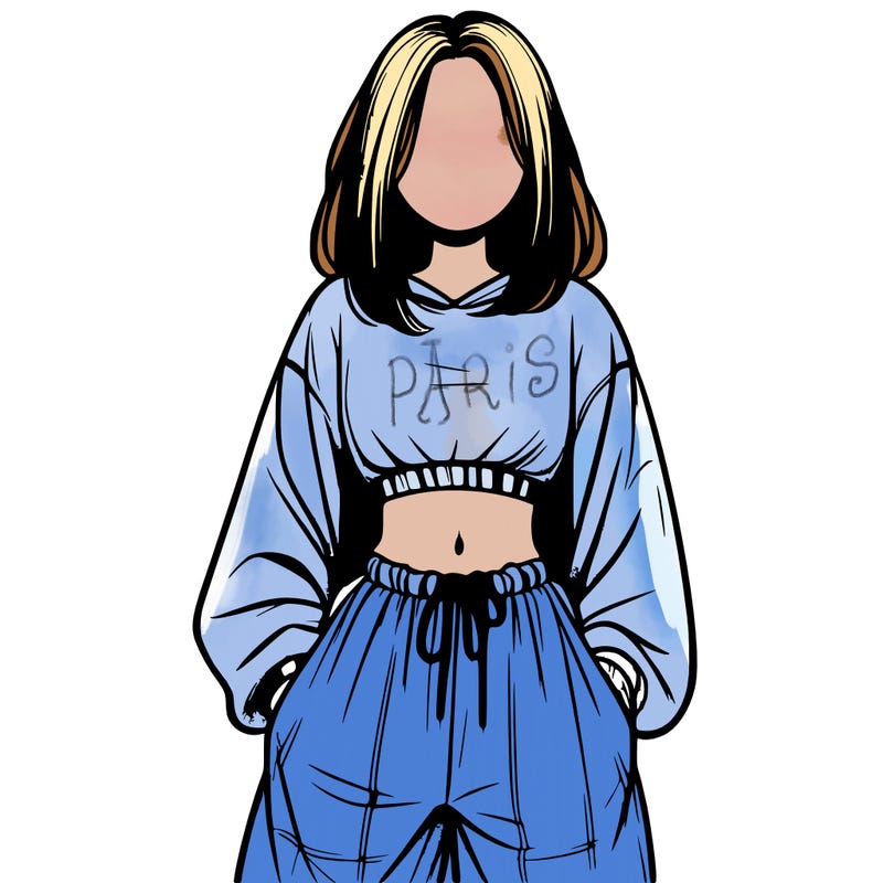 realistic girl faceless with baggy pants and a crop top