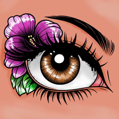 realistic eye with flower
