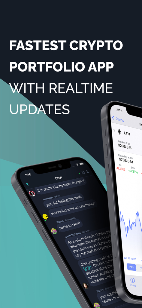 LiveCoinWatch - LiveCoinWatch mobile app interface featuring real time crypto price tracking and community chat room.