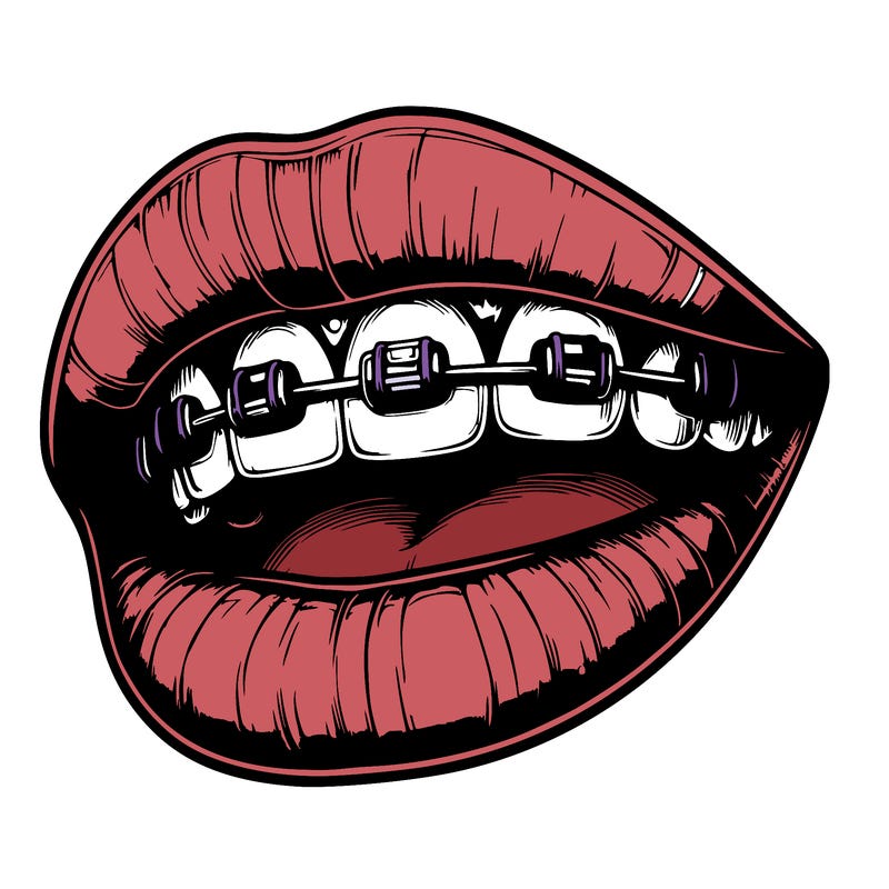 realistic lips with teeth with braces