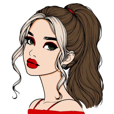 realistic girl with a ponytail on her hair and lips