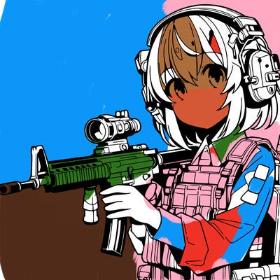 manga girl with machine gun